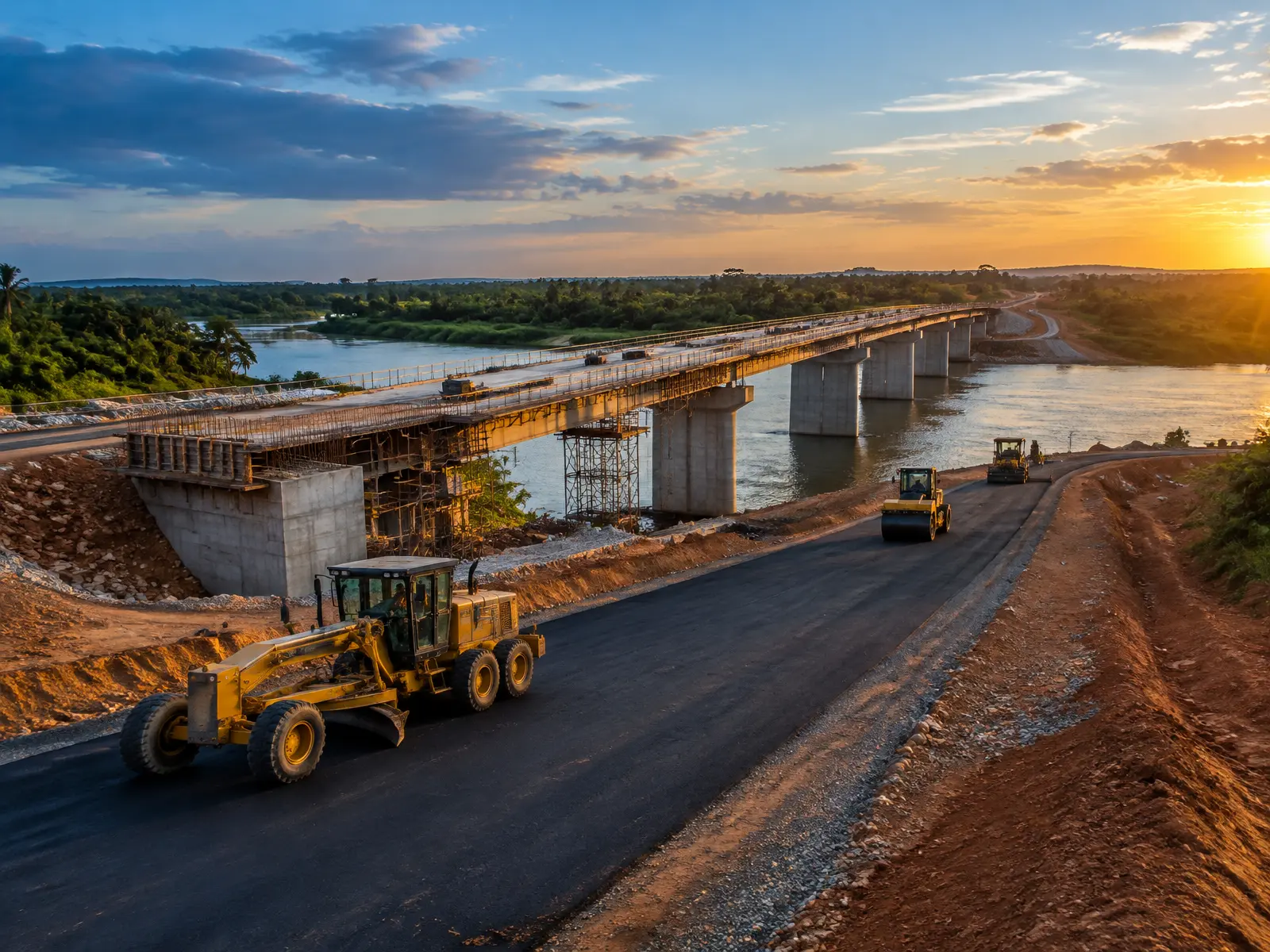 Pont en construction et travaux de voirie