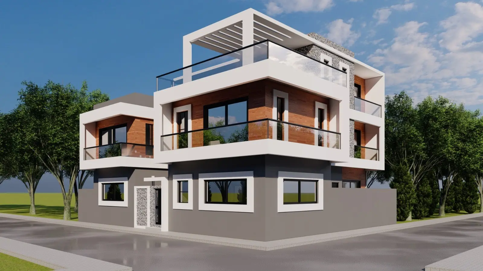 Vue 3D d'une villa contemporaine